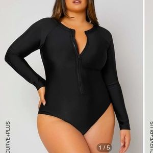 Plain zip front one piece swimsuit